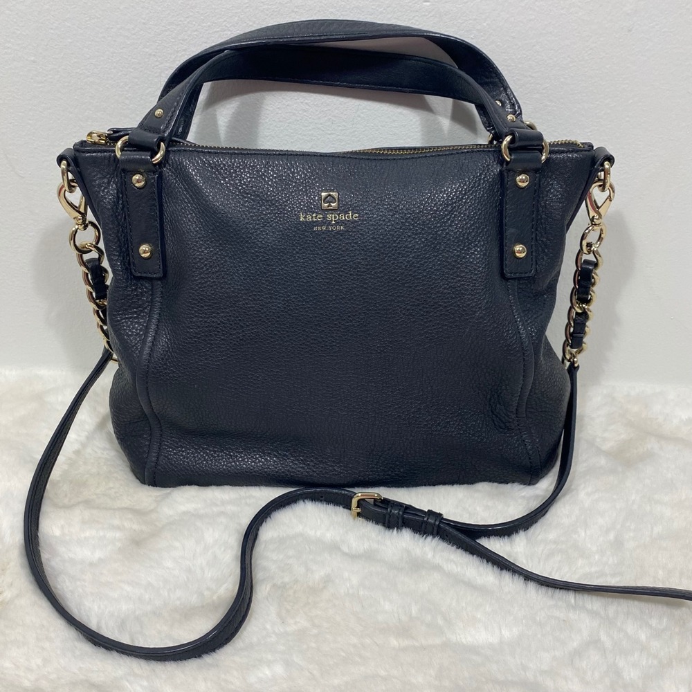 Kate Spade NY Black Pebbled Leather Convertible‎ Shoulder Handbag Gold Chain